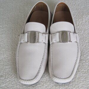 Men's SALVATORE FERRAGAMO "Sardegna" White Pebbled Leather Loafers Size 8.5 EE